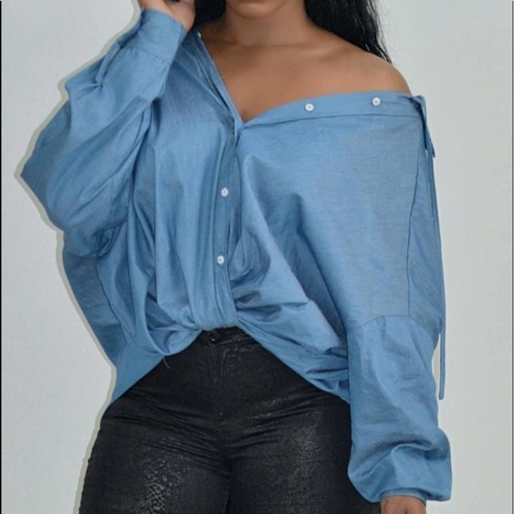 Denim Chambray Twist Front Shirt